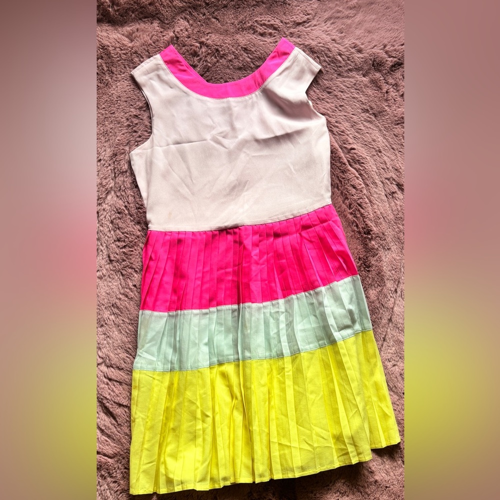 Baker by Ted Baker Pink and Yellow Pleated A-Line Dress